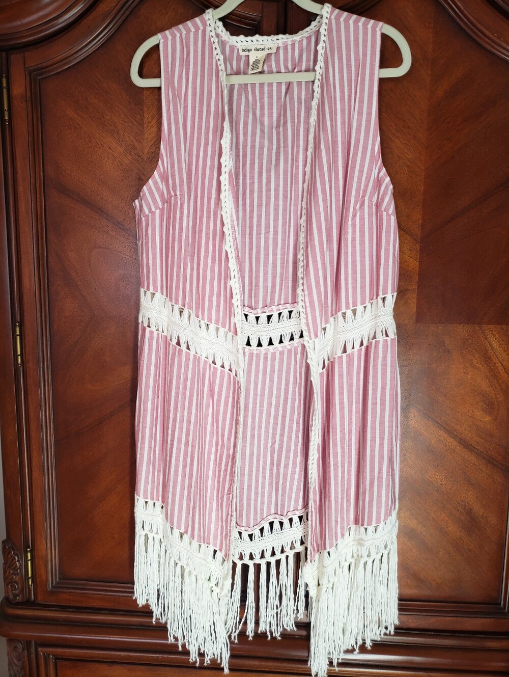 Indigo Thread Co. Pink Striped Fringe Vest